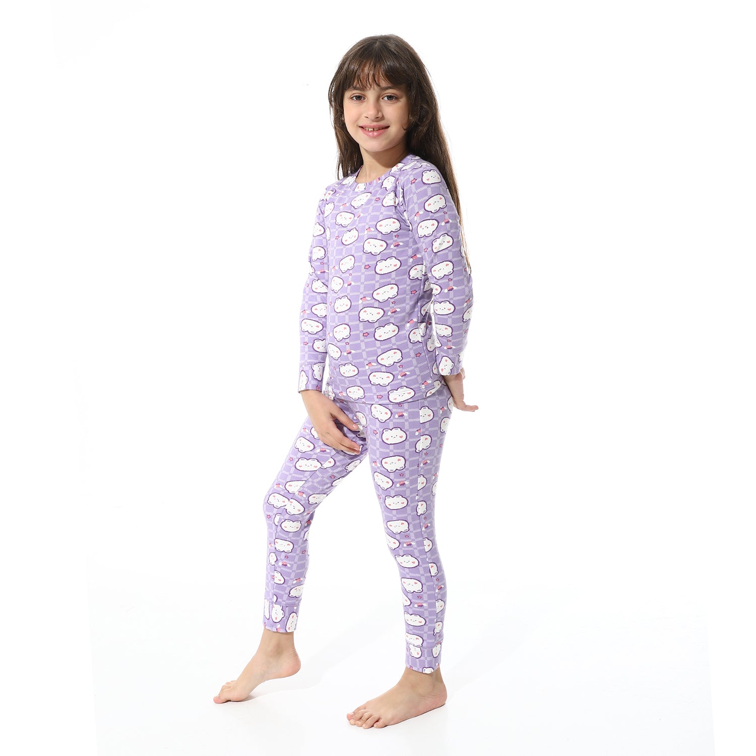 Girls Thermal Set With Printed - Purple