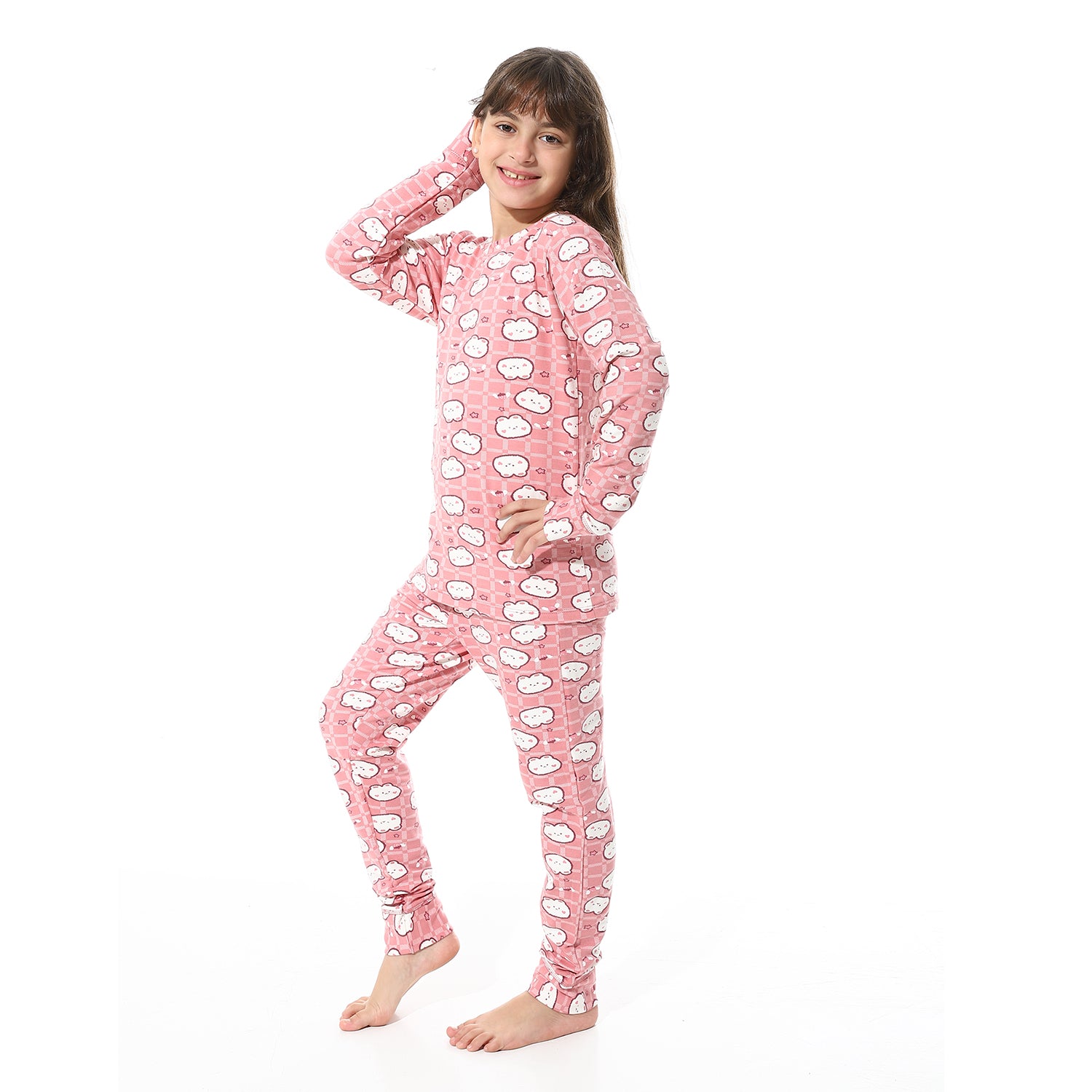 Girls Thermal Set With Printed - Rose