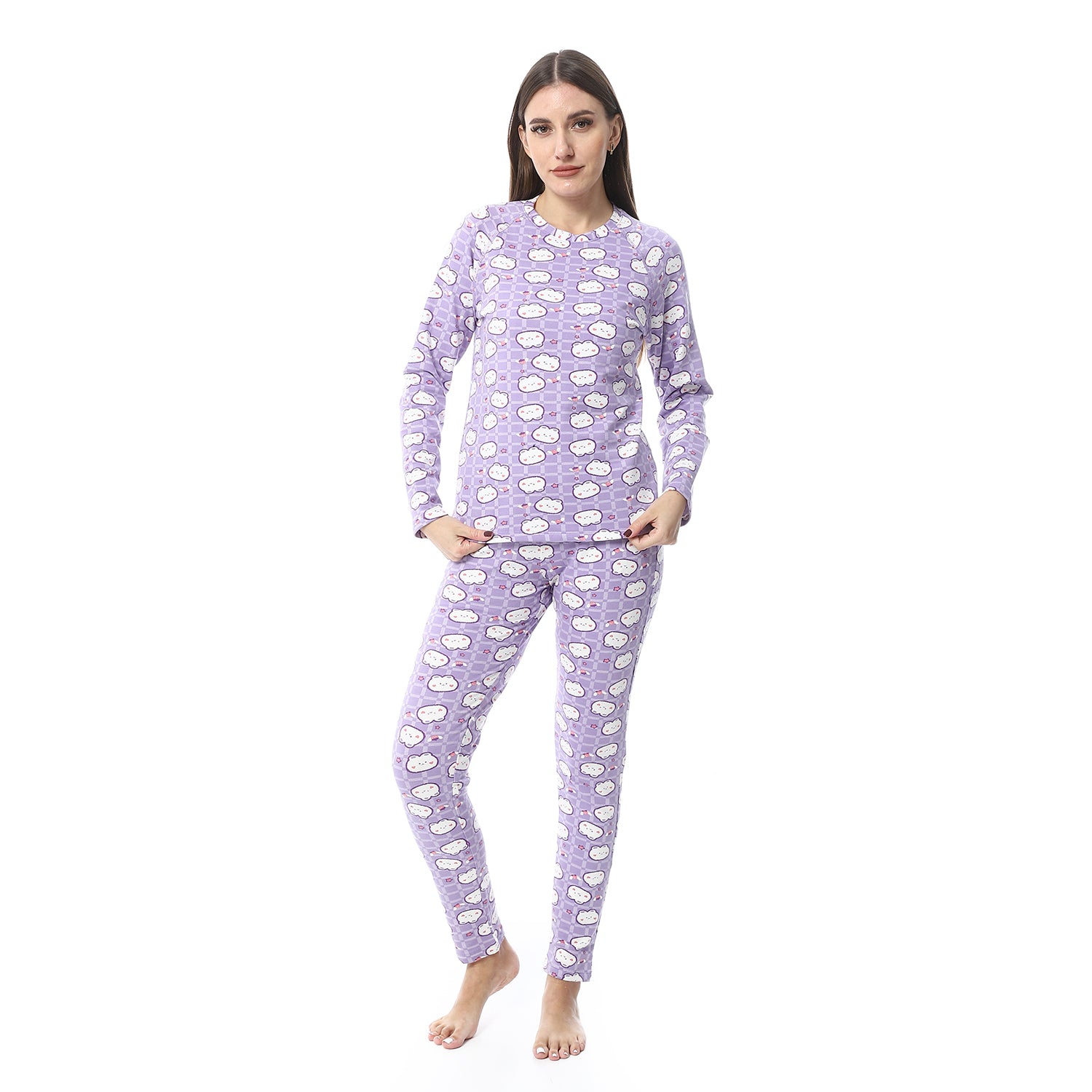 Women Printed Thermal Set Padded Inside - Purple