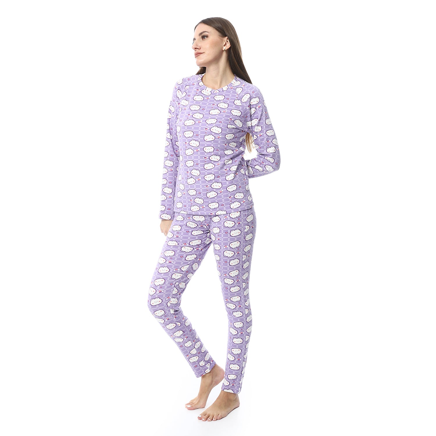 Women Printed Thermal Set Padded Inside - Purple