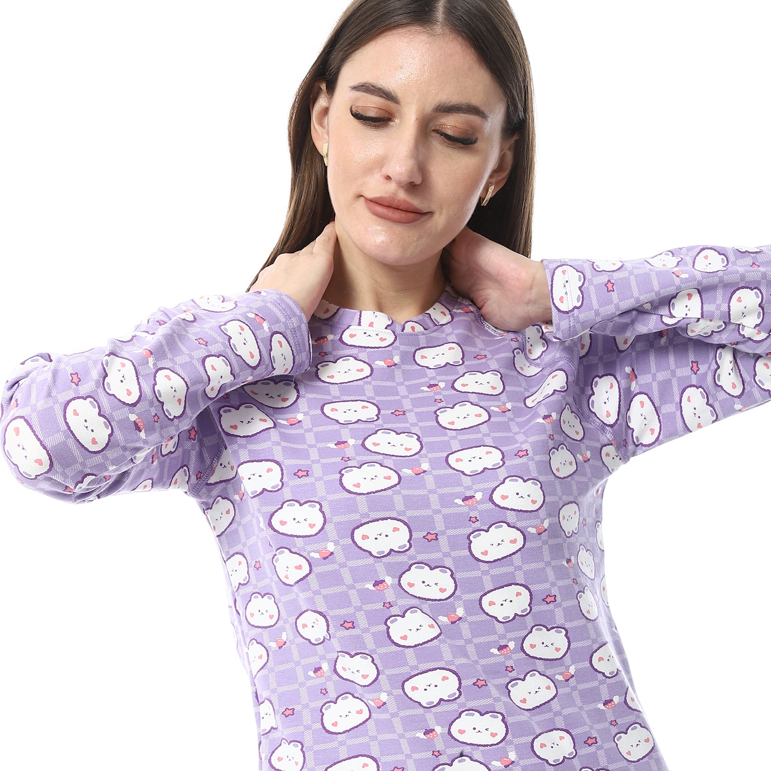 Women Printed Thermal Set Padded Inside - Purple