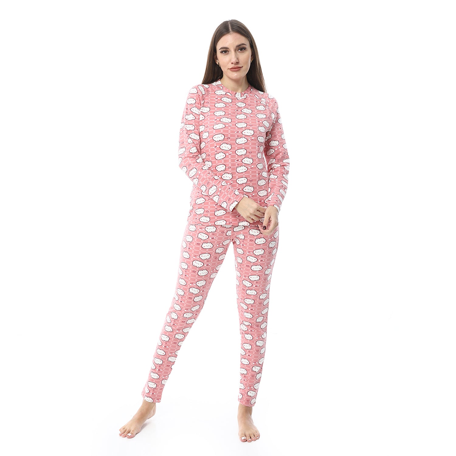 Women Printed Thermal Set Padded Inside - Rose