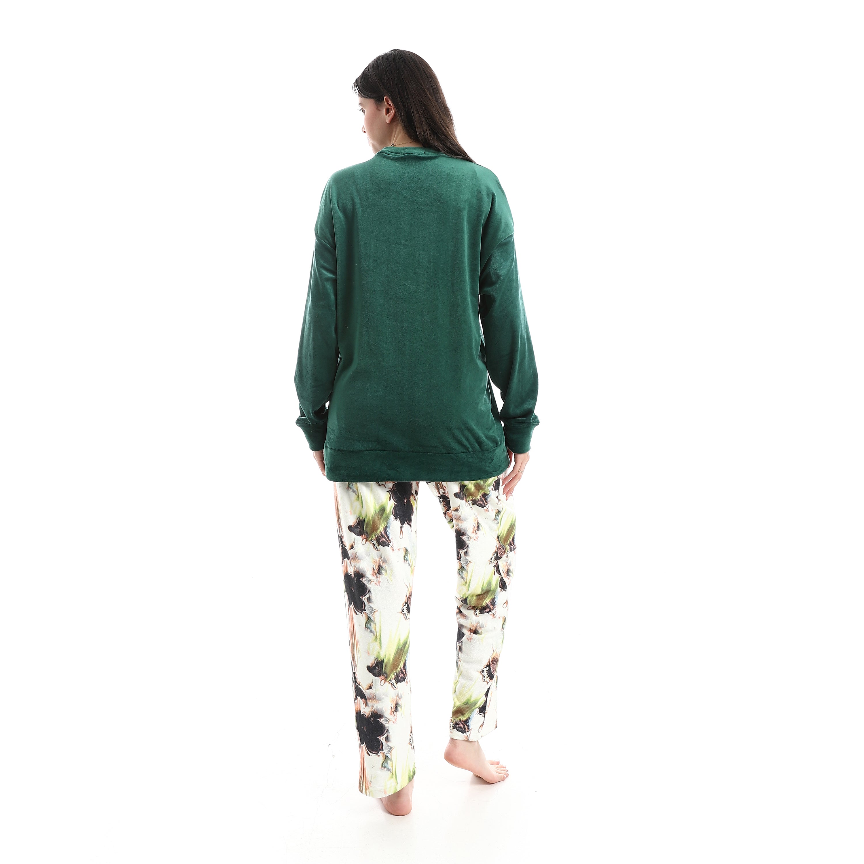 Women's Emerald Velvet Embroidered Loungewear Set
