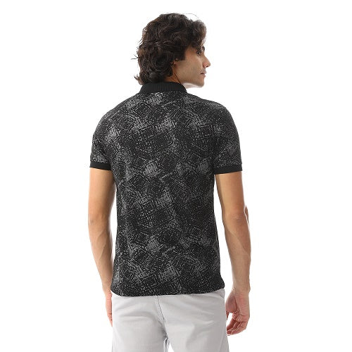 Men's Black and Grey Jacquard Polo -  Casual Wear