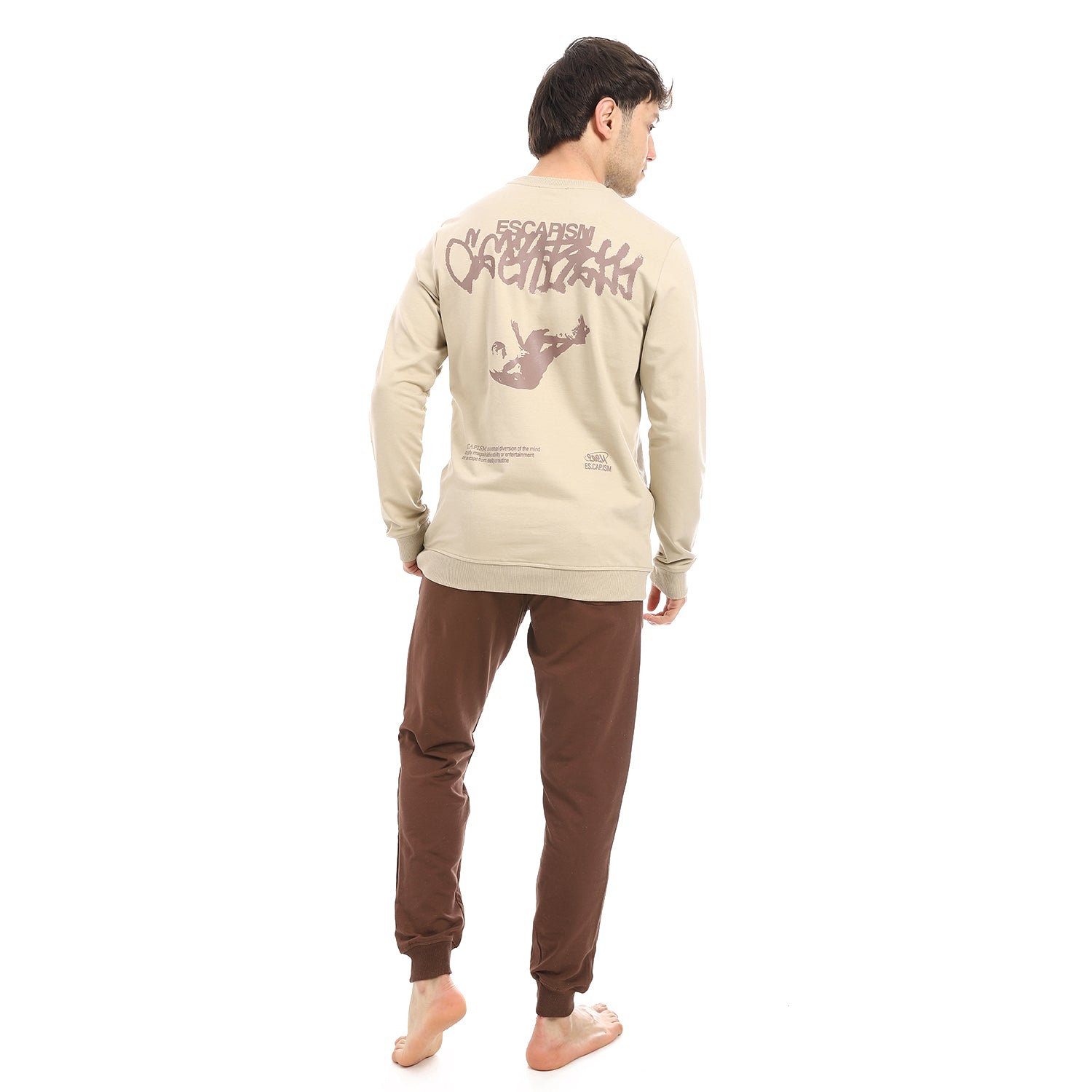 Men's Beige Sweatshirt & Brown Joggers Set - Casual & Comfortable