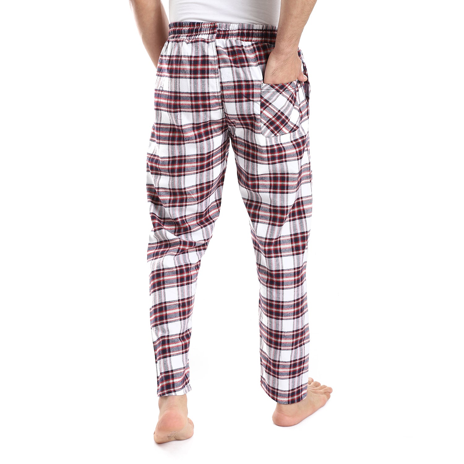 Men's Red Cotton winter Check Pants - Red