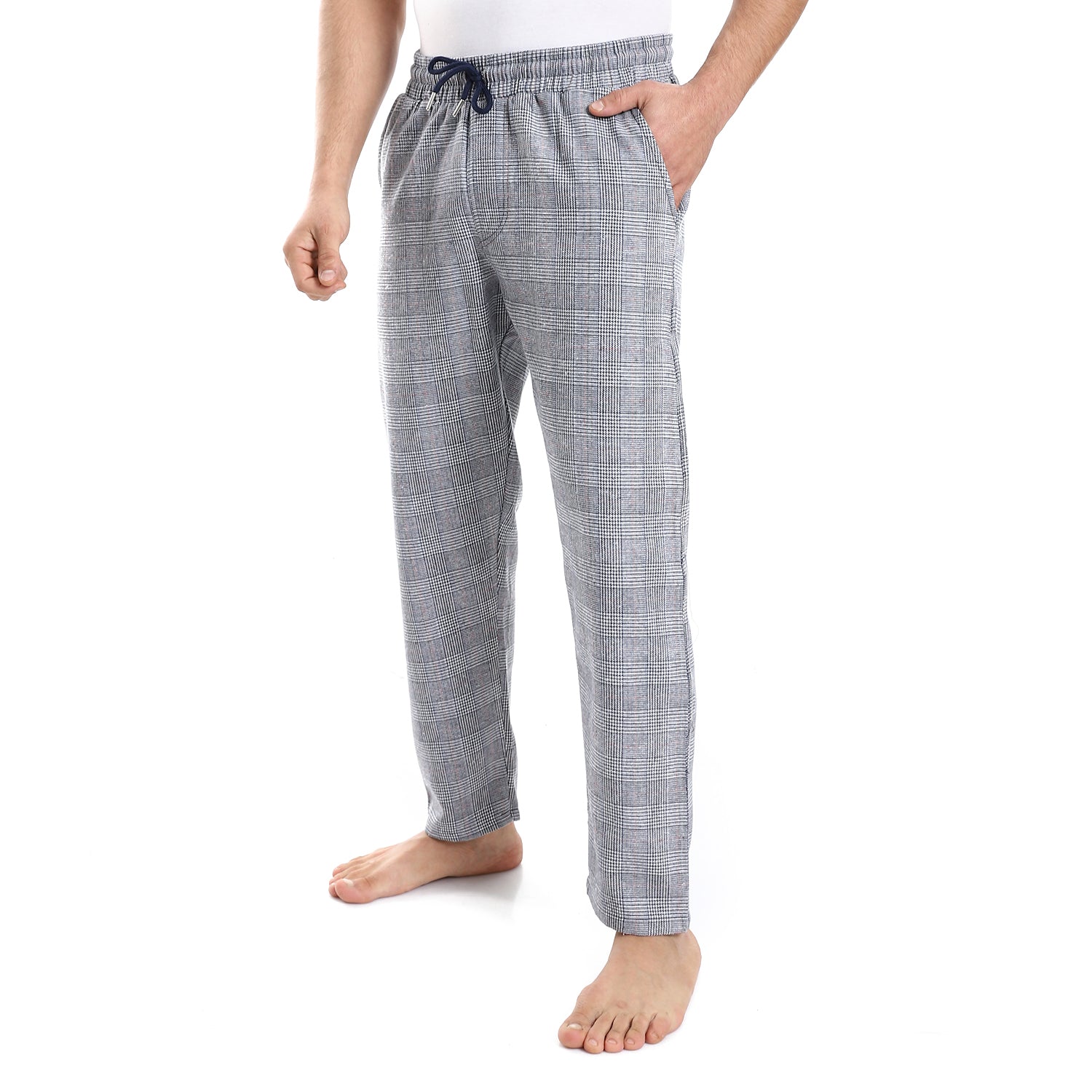 Men's red cotton check pants- Grey