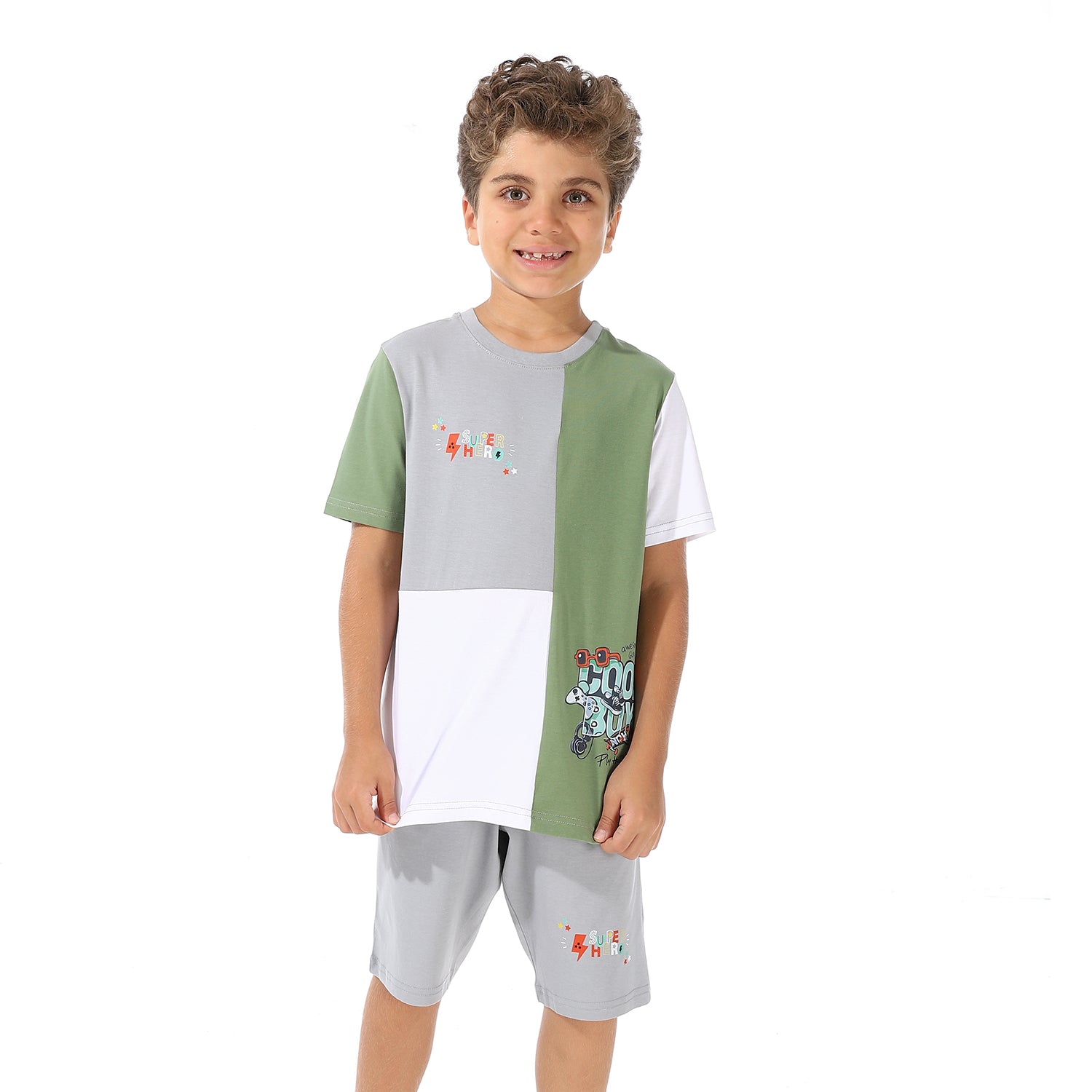 Boys Printed Wonderful Tee & Shorts Pajama Set - Grey