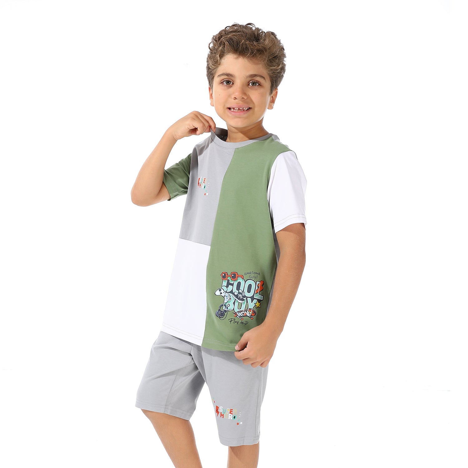 Boys Printed Wonderful Tee & Shorts Pajama Set - Grey