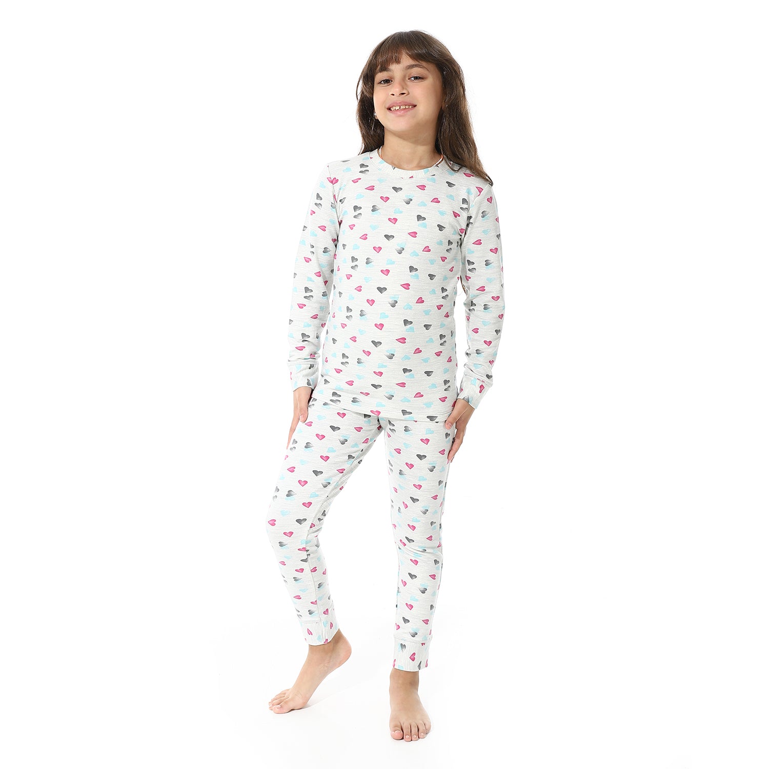 Girls Thermal Set With Printed - Gray