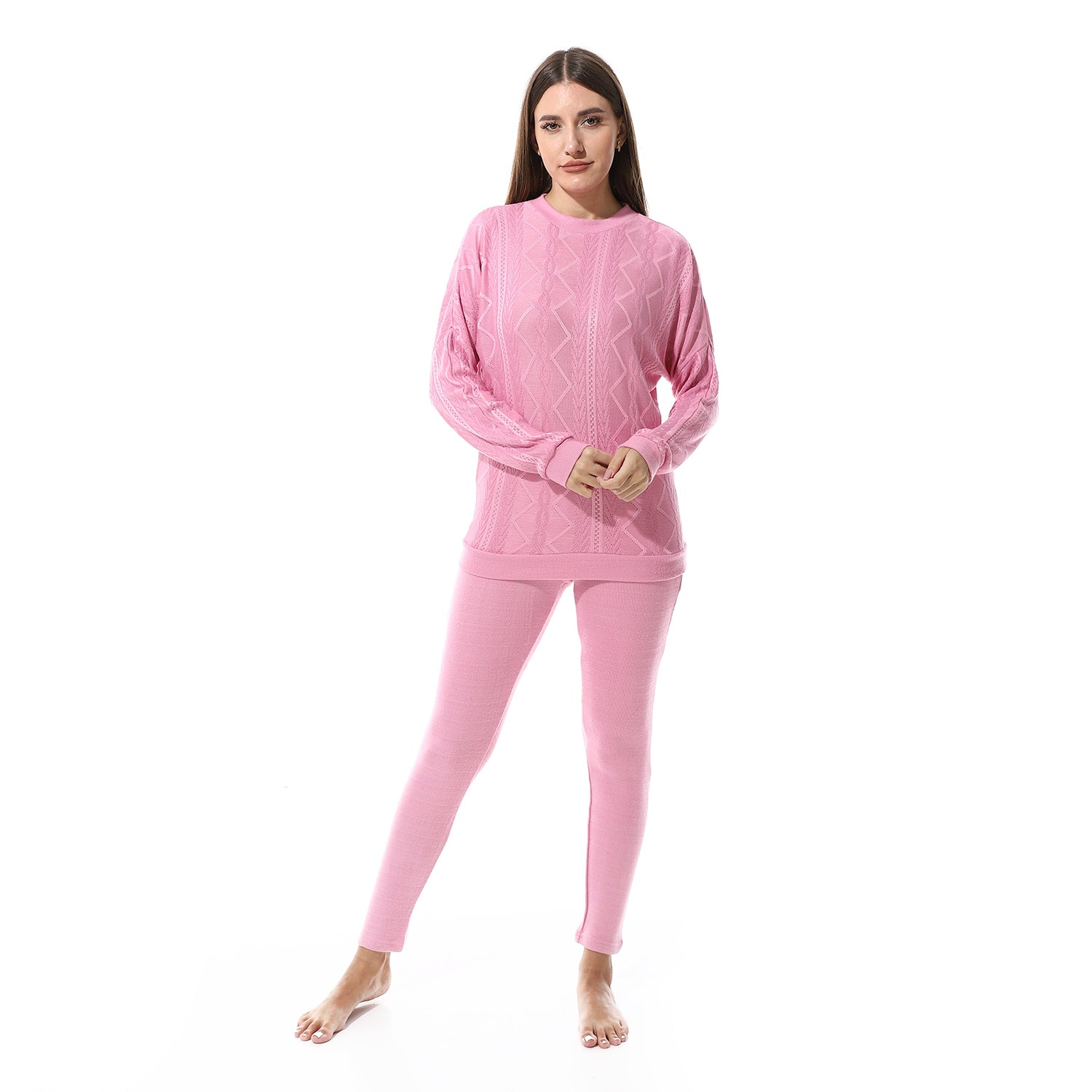 Women's Rose Pajama Set – Jacquard T-Shirt and Comfy Pants