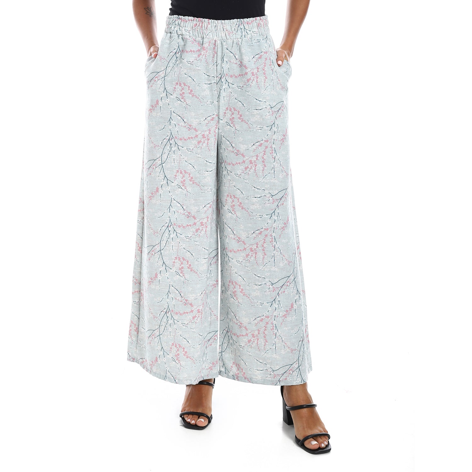 Wide Leg pants, full elastic waist - Lite Blue