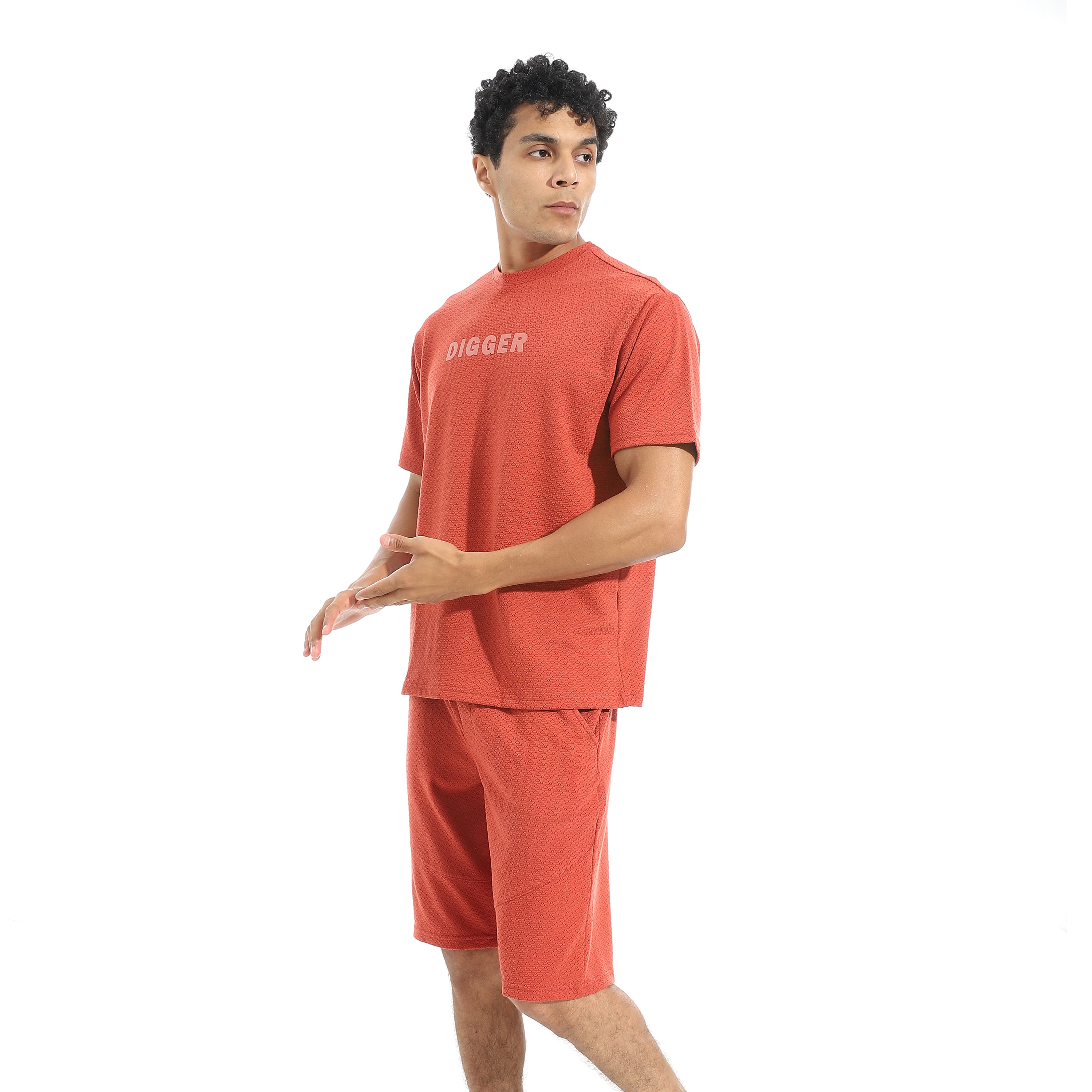 Men's Casual Red T-Shirt & Shorts Set – "DIGGER" Print