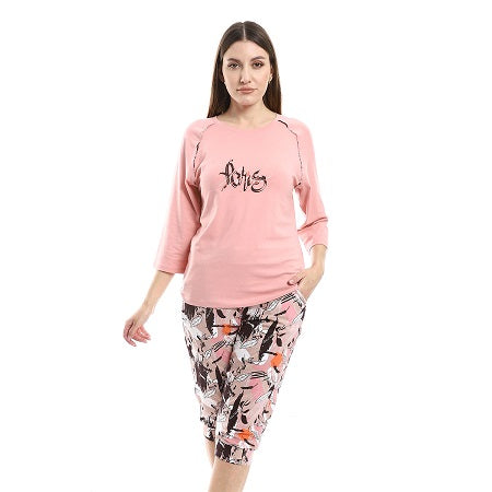 Red Cotton Womens Capri Pajama Set