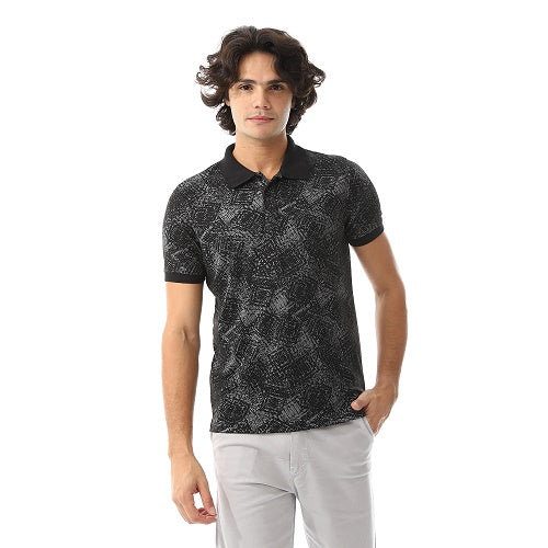 Mens Black And Grey Jacquard Polo -  Casual Wear