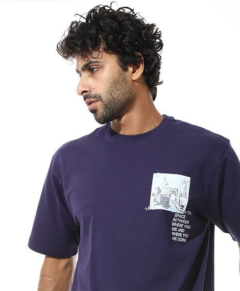 Men's Relaxed Fit Navy Lounge Set with Bold Side Print