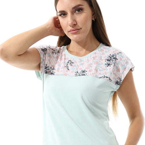 Short Sleeves Tee & Patterned Shorts Pajama Set - Mint