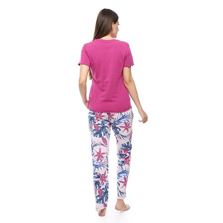 Women's Summer Pajamas Stylish Pink Shirt & Purple Pants