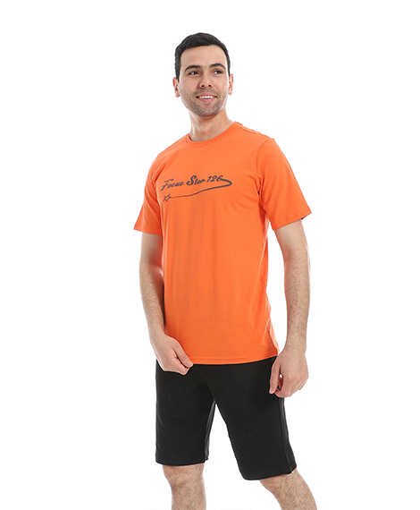 Orange T-Shirt and Black Shorts Pajama Set