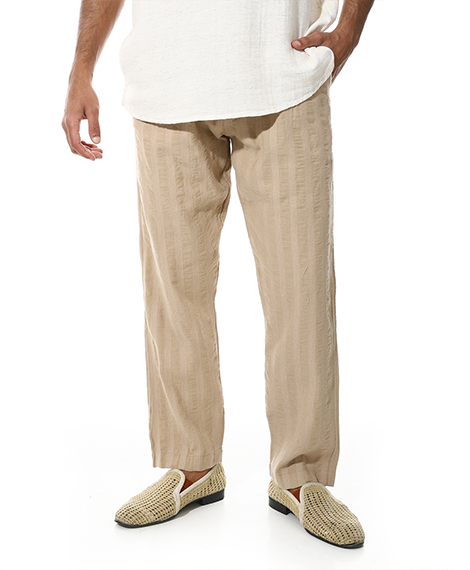 Men's Relaxed Fit Striped Linen Trousers – Cafe