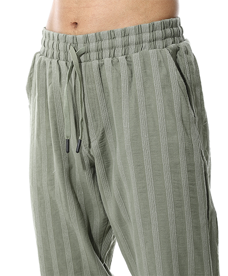 Men's Relaxed Fit Striped Linen Trousers – Green