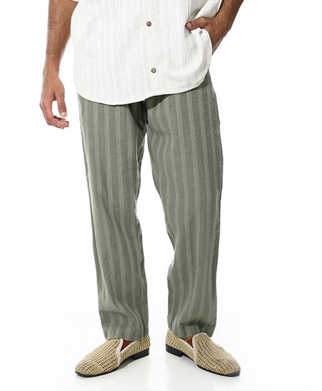 Men's Relaxed Fit Striped Linen Trousers – Green