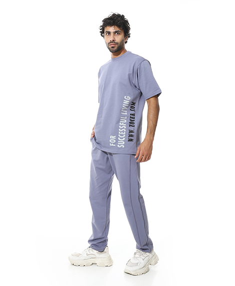 Men's Relaxed Fit Lavender Lounge Set with Bold Side Print