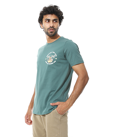 Men's Regular Fit Green T-Shirt with Printed