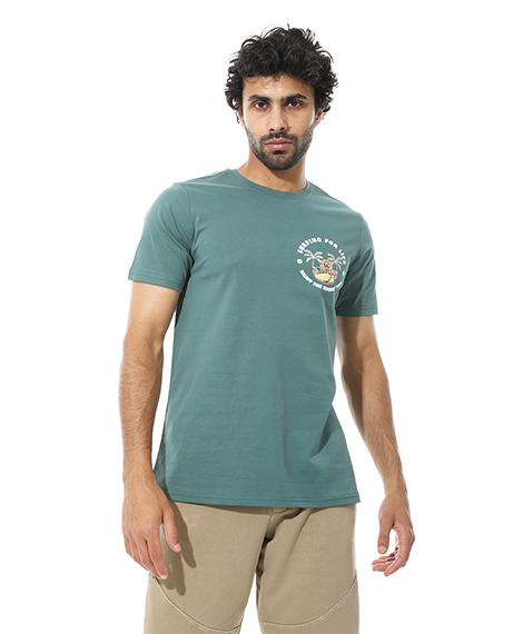 Men's Regular Fit Green T-Shirt with Printed