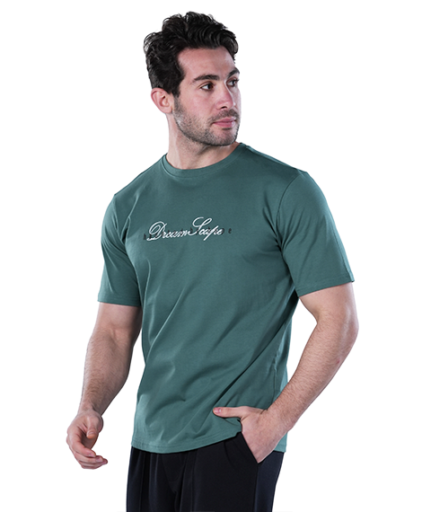 Men's Regular Fit Green T-Shirt with Printed Graphic