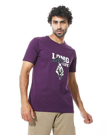 Men's Regular Fit Purple T-Shirt with Printed
