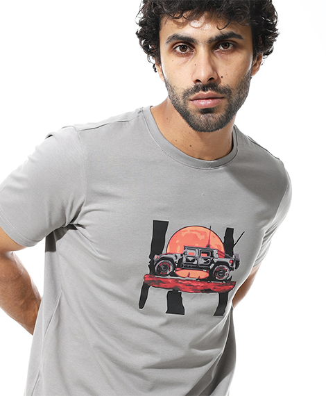 Men's Regular Fit Grey T-Shirt with Printed