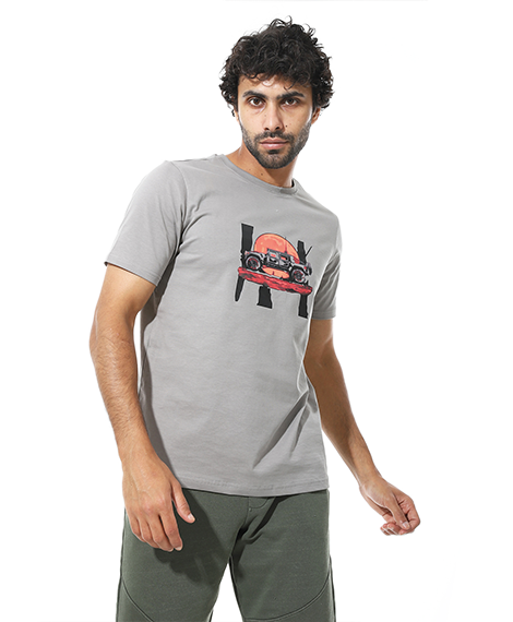 Men's Regular Fit Grey T-Shirt with Printed