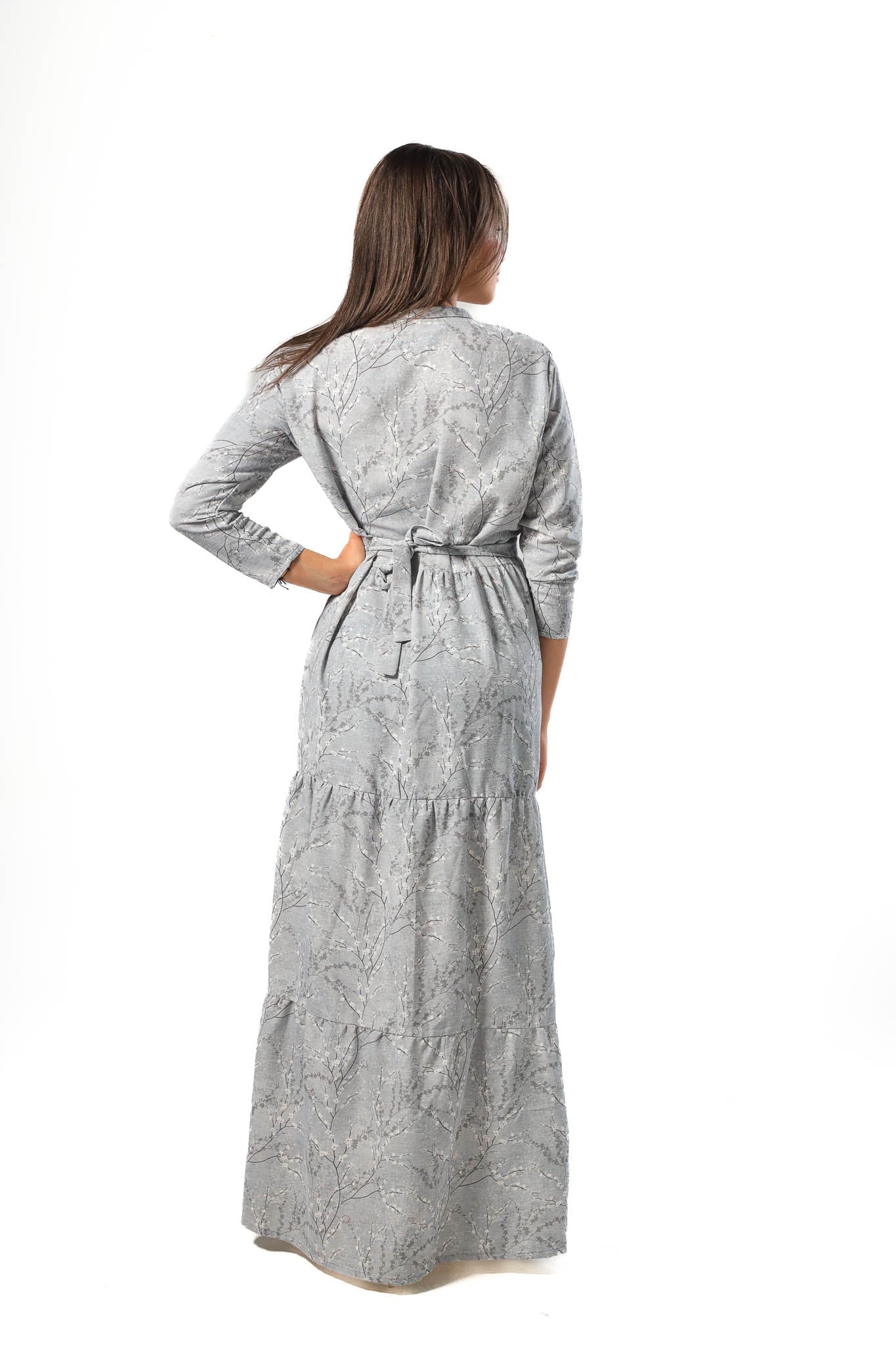 Elegant Women's Linen Dress with Buttons - Grey