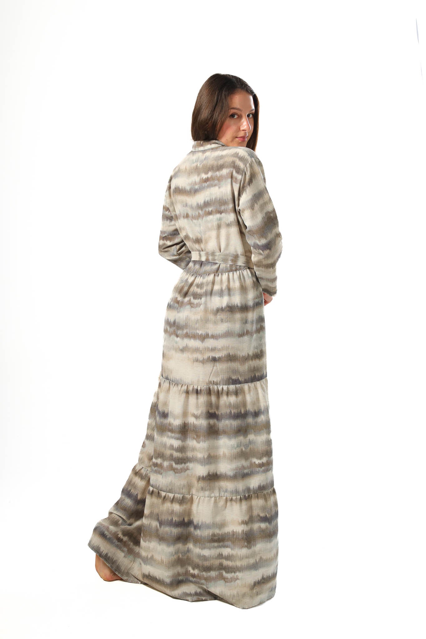 Elegant Women's Linen Dress with Buttons - Olive