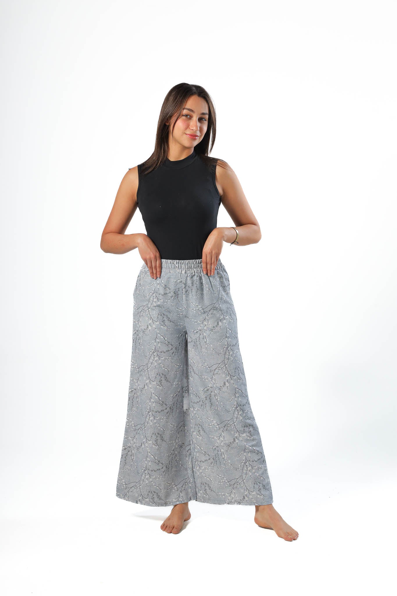 Wide Leg pants, full elastic waist - Grey