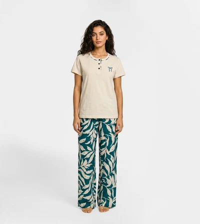 Women's modal pajama set with embroidered pants
