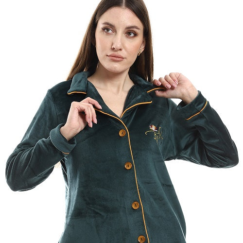 Classic Winter Women's Pajama Set - Dark green