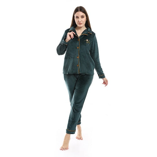 Classic Winter Women's Pajama Set - Dark green