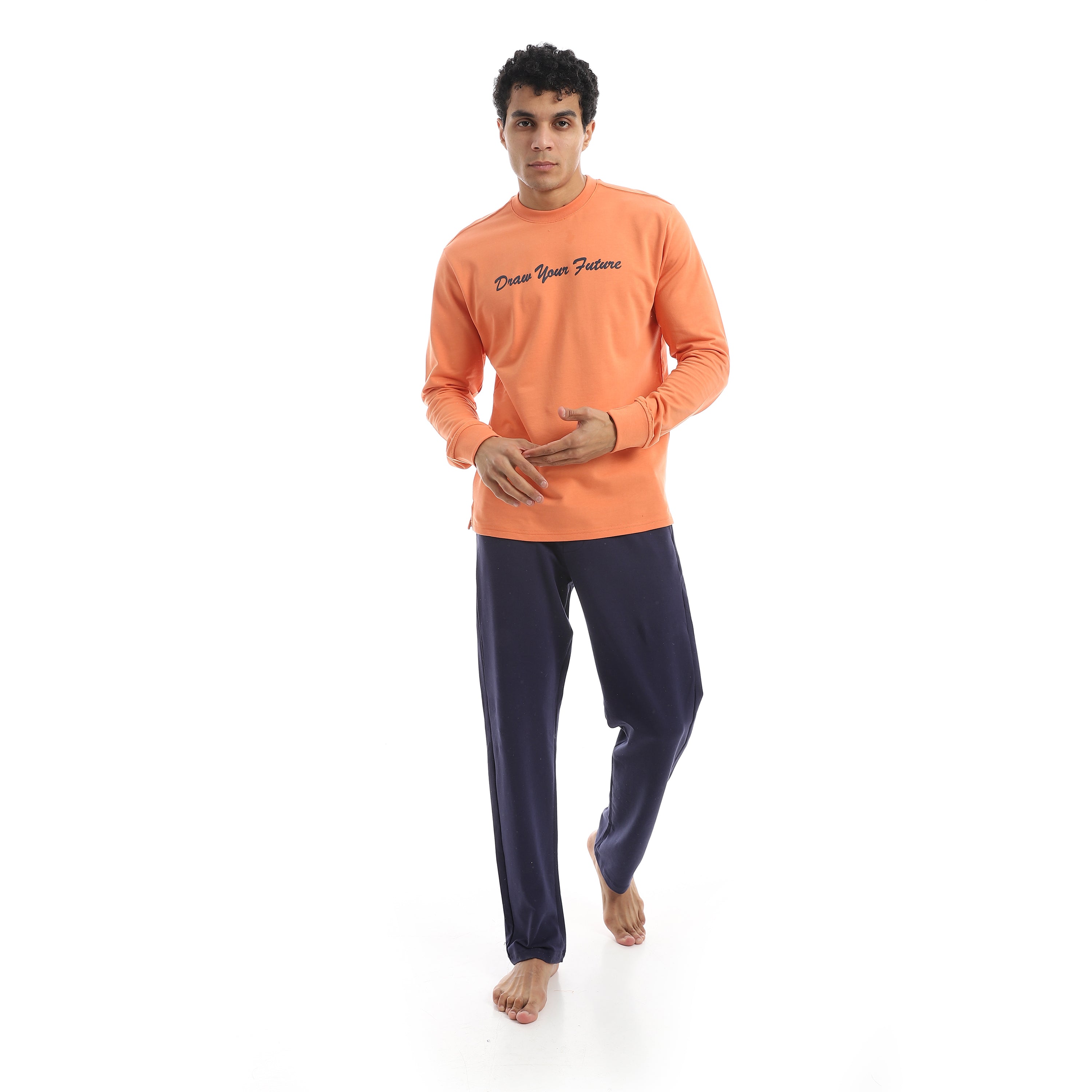 Men’s Homewear Pajama Set – Printed Long Sleeve - Red cotton