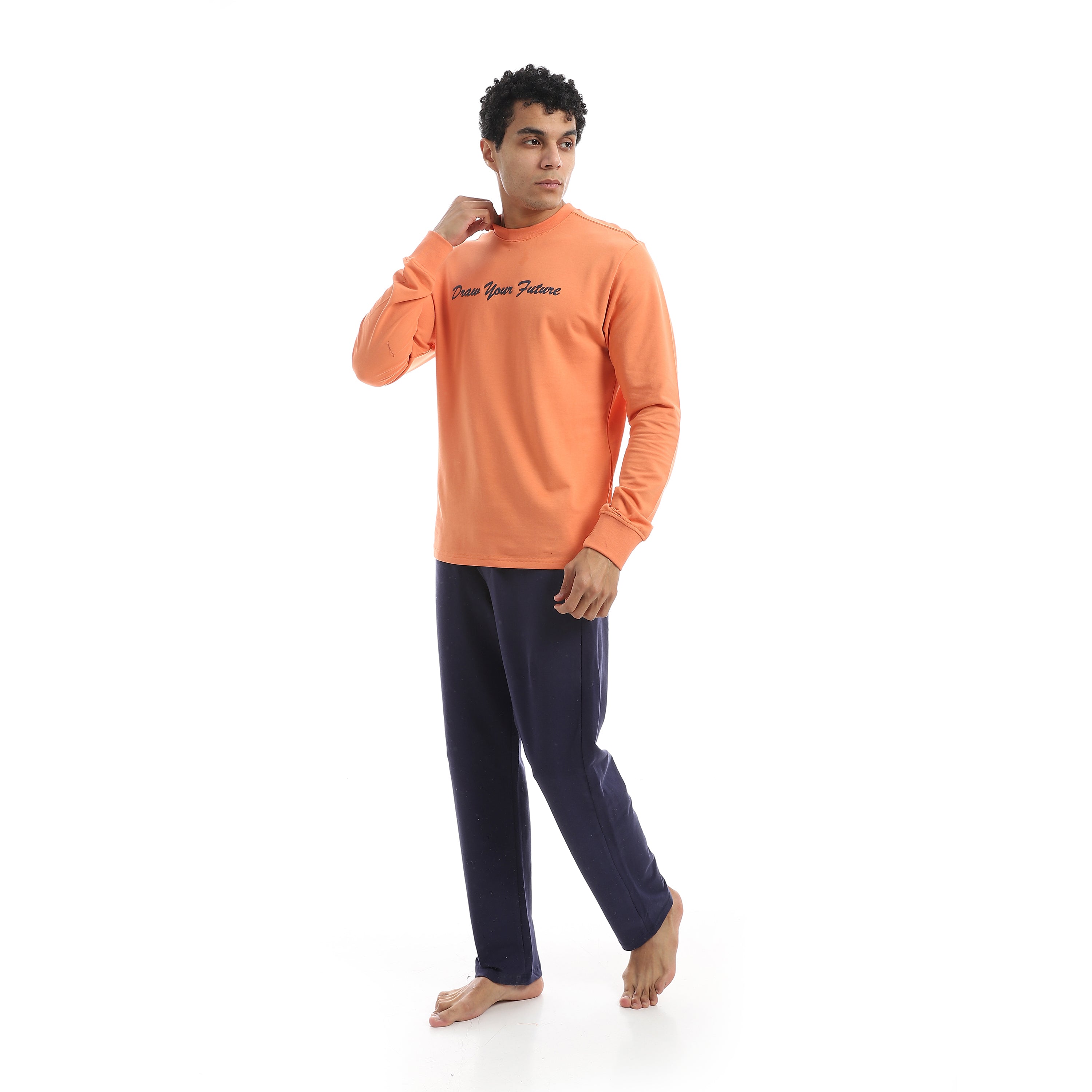 Men’s Homewear Pajama Set – Printed Long Sleeve - Red cotton