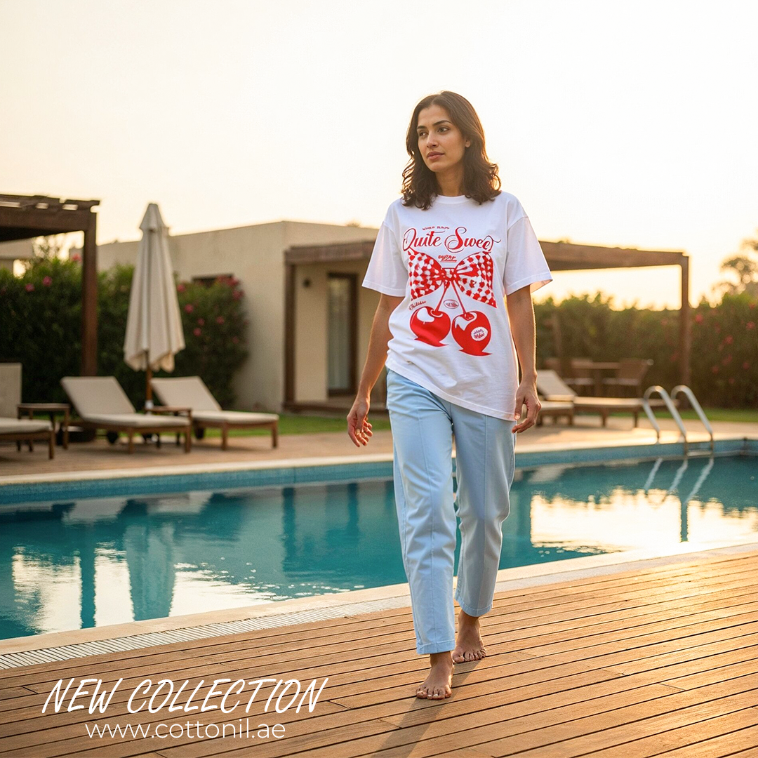 Women's White T-shirt with Red Cherry Bow Print