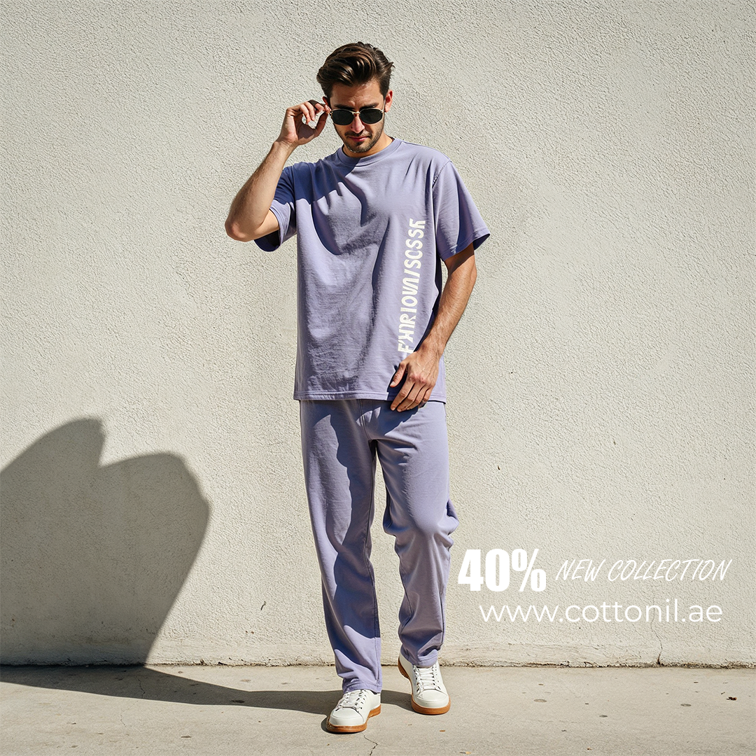 Men's Relaxed Fit Lavender Lounge Set with Bold Side Print
