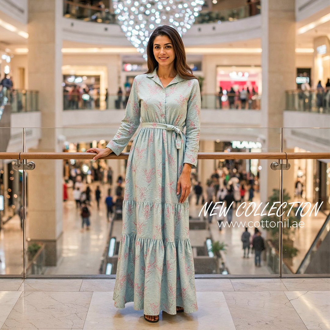 Elegant Women's Linen Dress with Buttons - Lite Blue