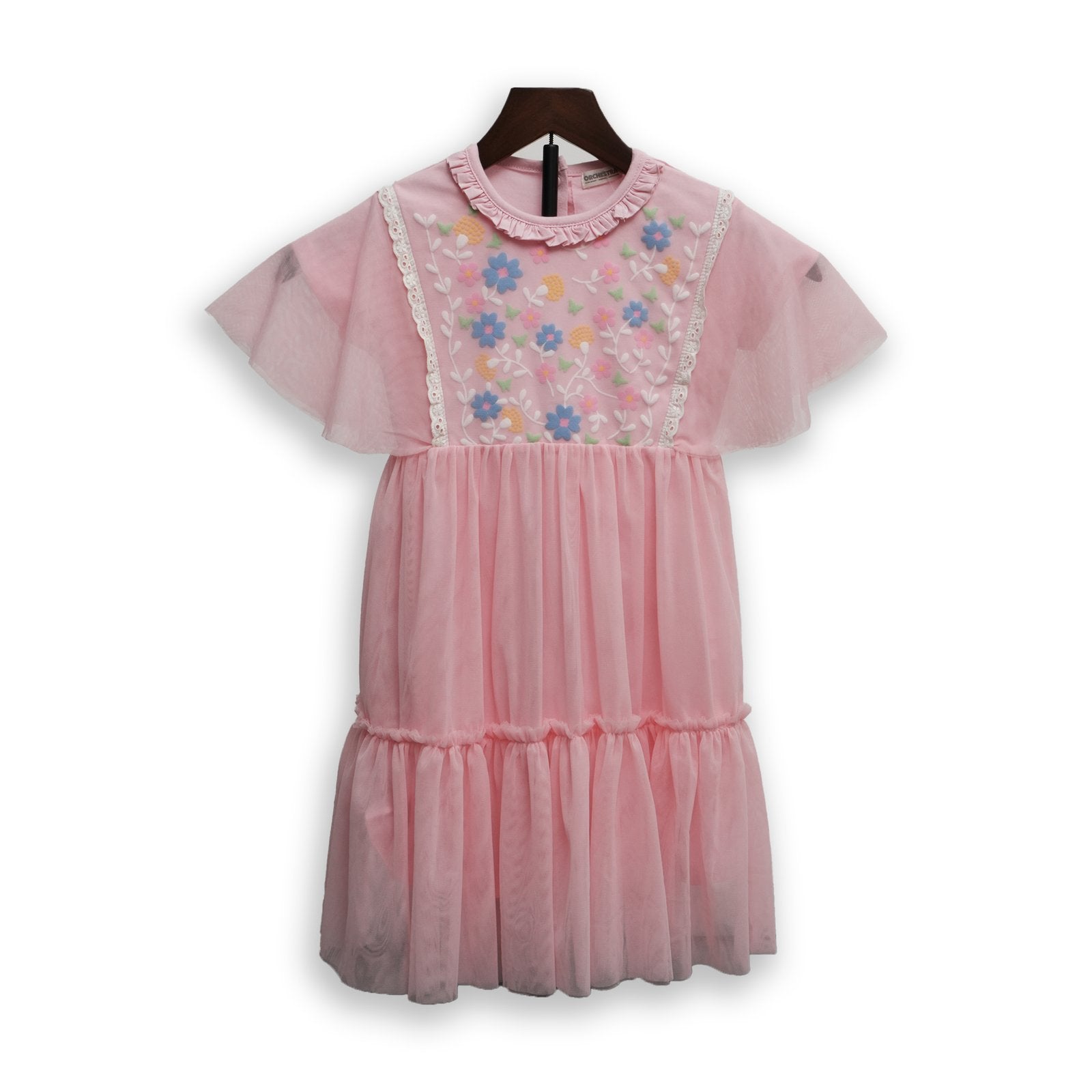 Floral Embroidered High-Low Tulle Party Dress