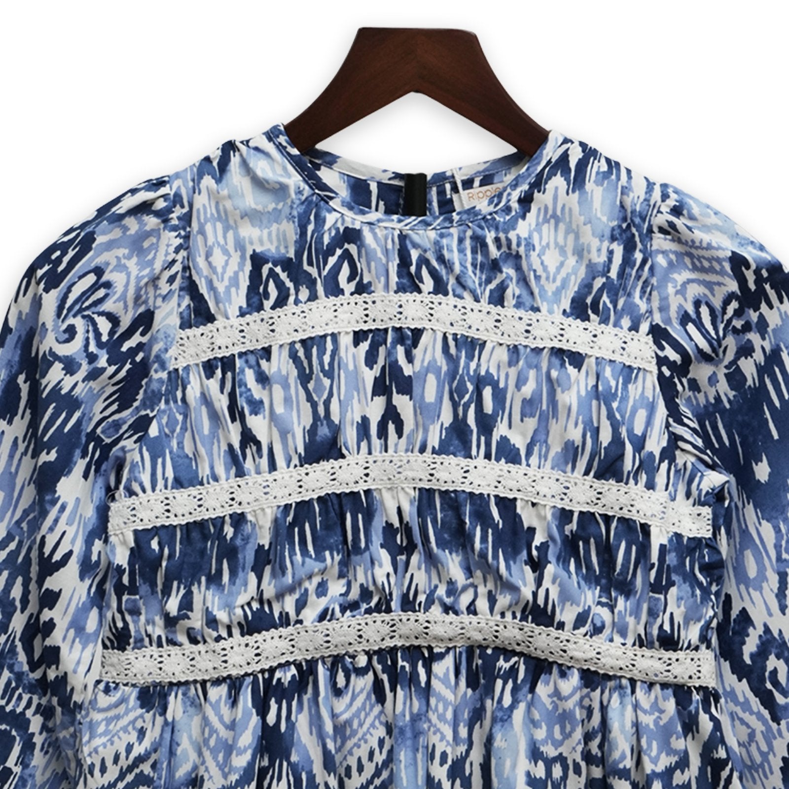 Comfort-Fit Blue & White Print Smock Dress