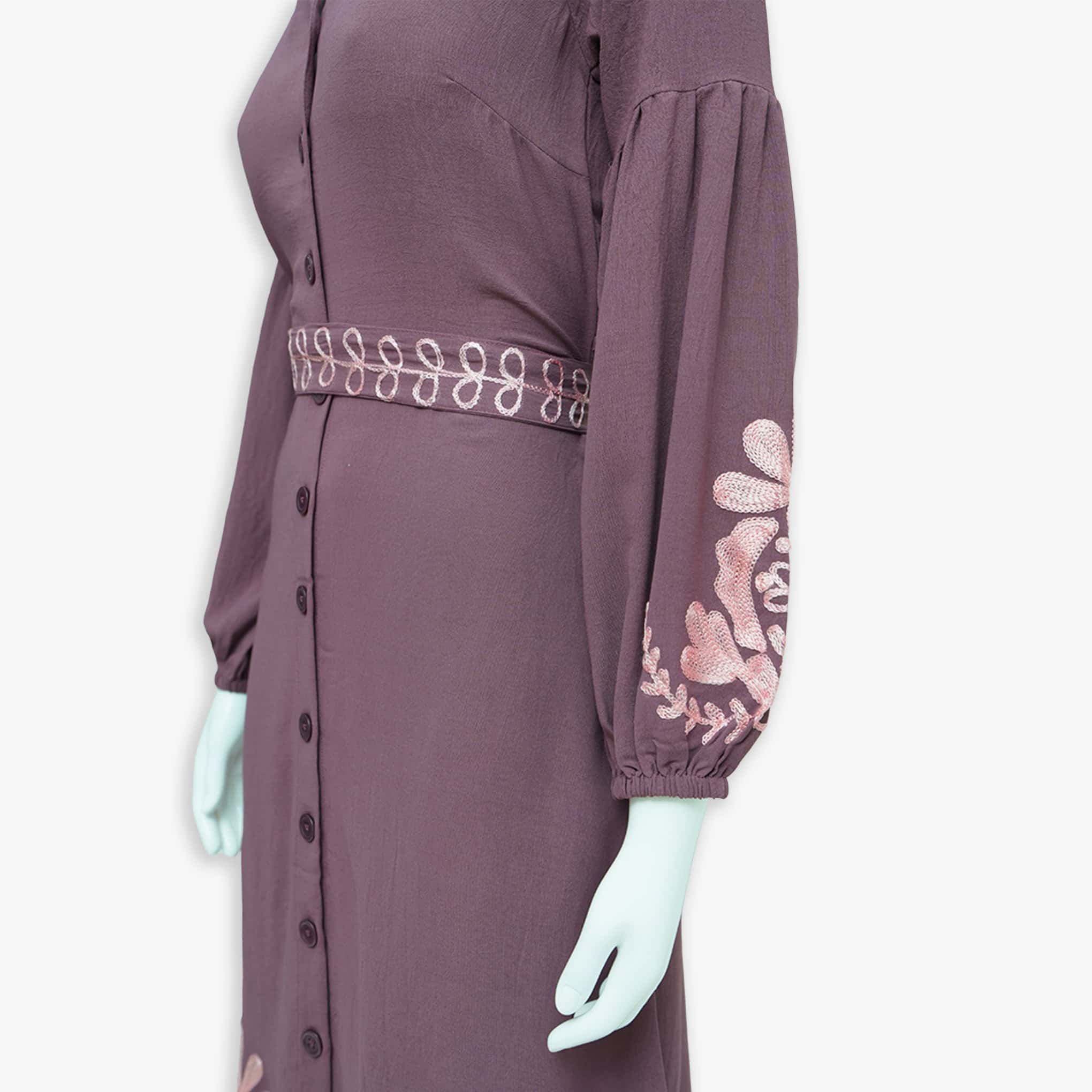 Plum Embroidered Maxi Dress with Belt