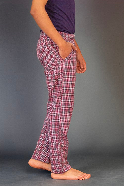 Men's Summer Check Pants - Dark Red