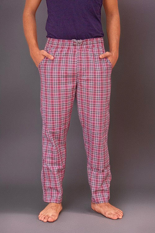 Men's Summer Check Pants - Dark Red