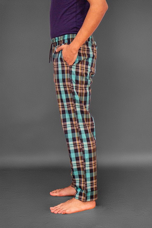 Men's Summer Check Pants- Turquoise